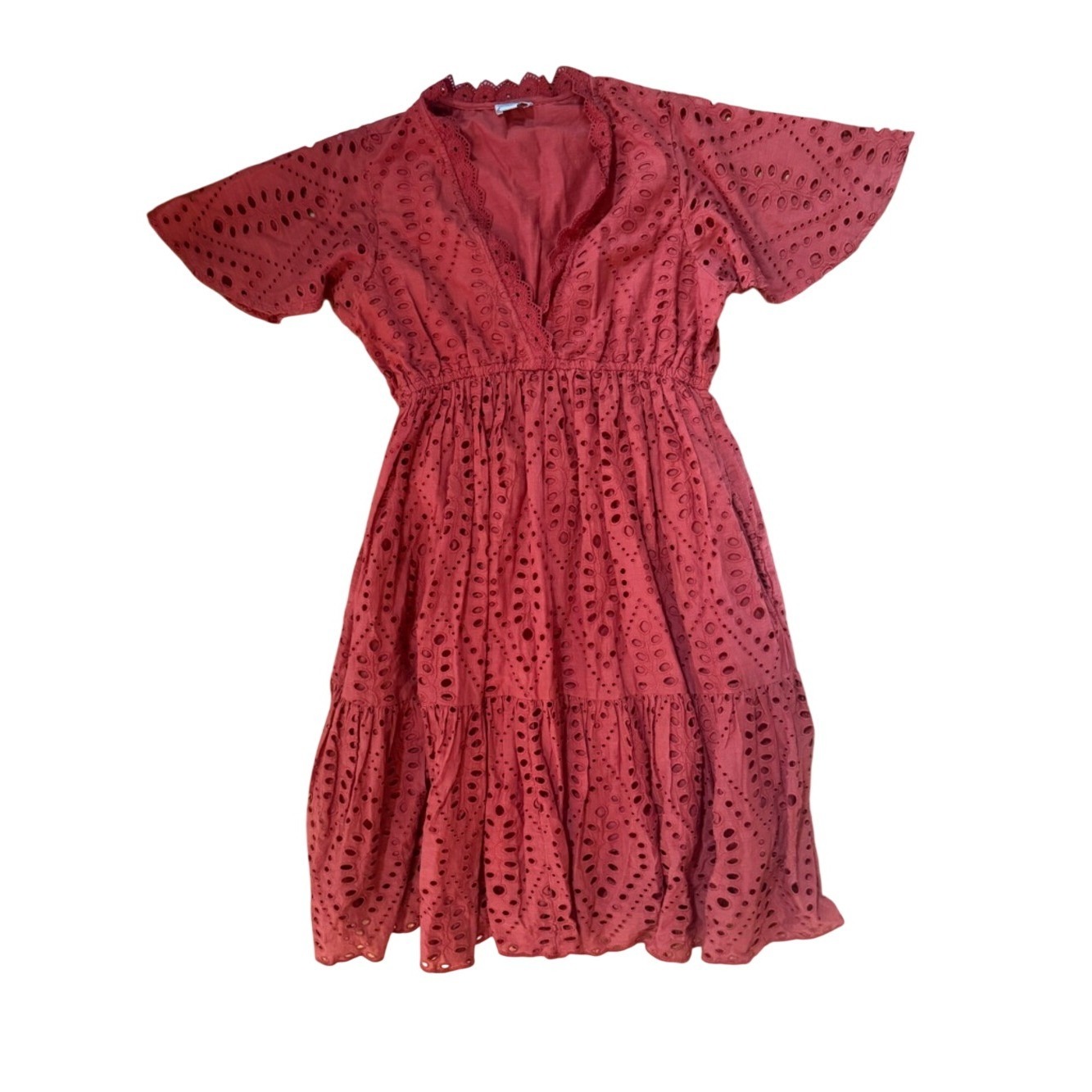 Sundance Juno Eyelet Midi Dress Ps Lace Elastic Waist Boho Country Flowy